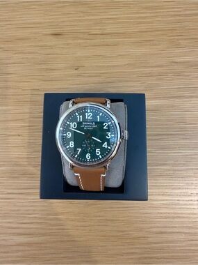 Shinola Watch with Green Dial and Brown Leather Strap